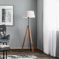 Quitani vloerlamp Reba, driepoot, grijs vilt