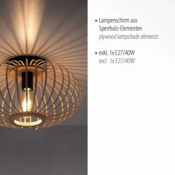 Racoon plafondlamp gemaakt van hout, dunne stutten, Ø 40cm