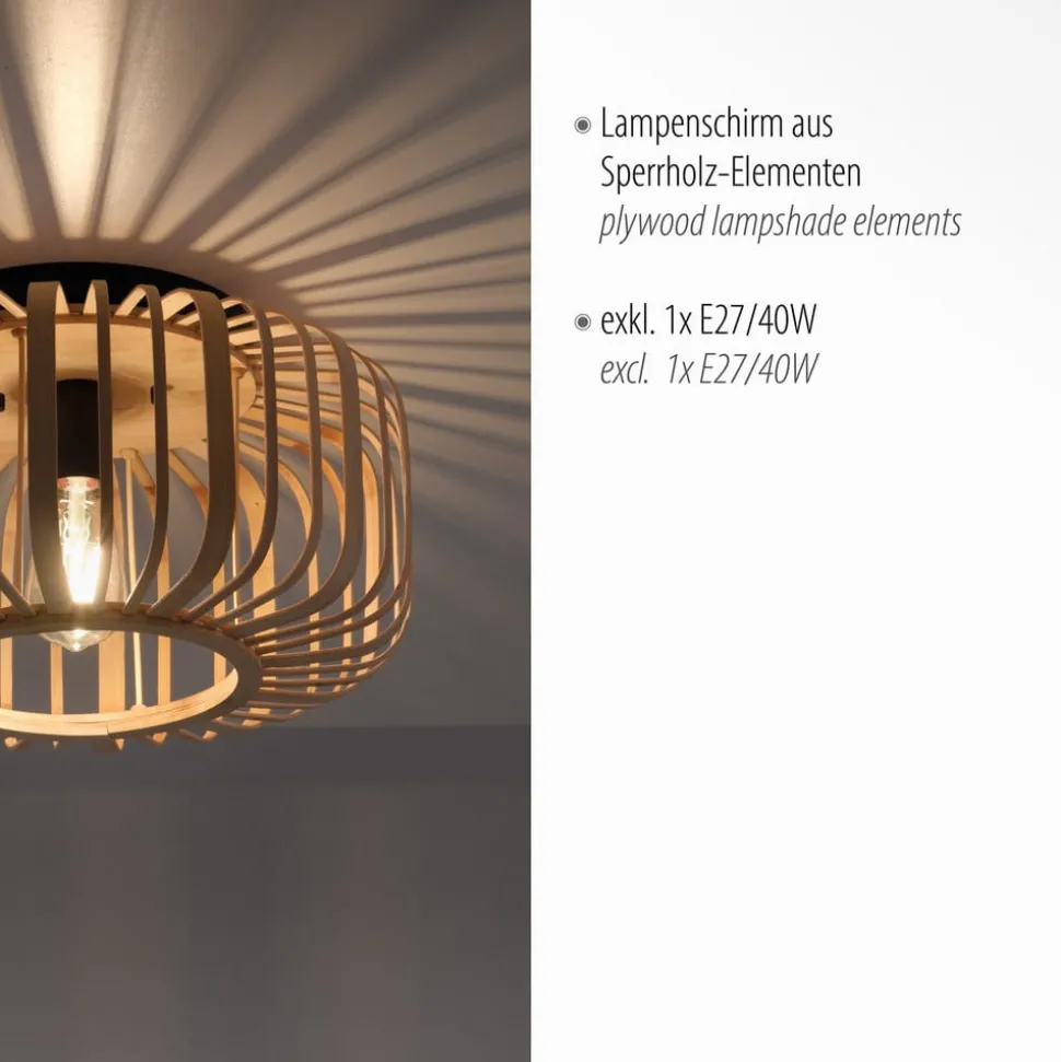 Racoon plafondlamp van hout, dikke stutten, Ø 42cm