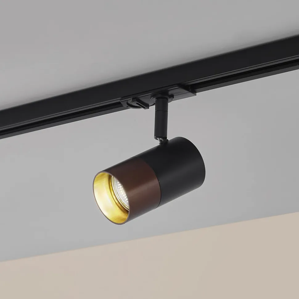 Railspot Lindby, GU10, Ø 6 cm, zwart/bruin