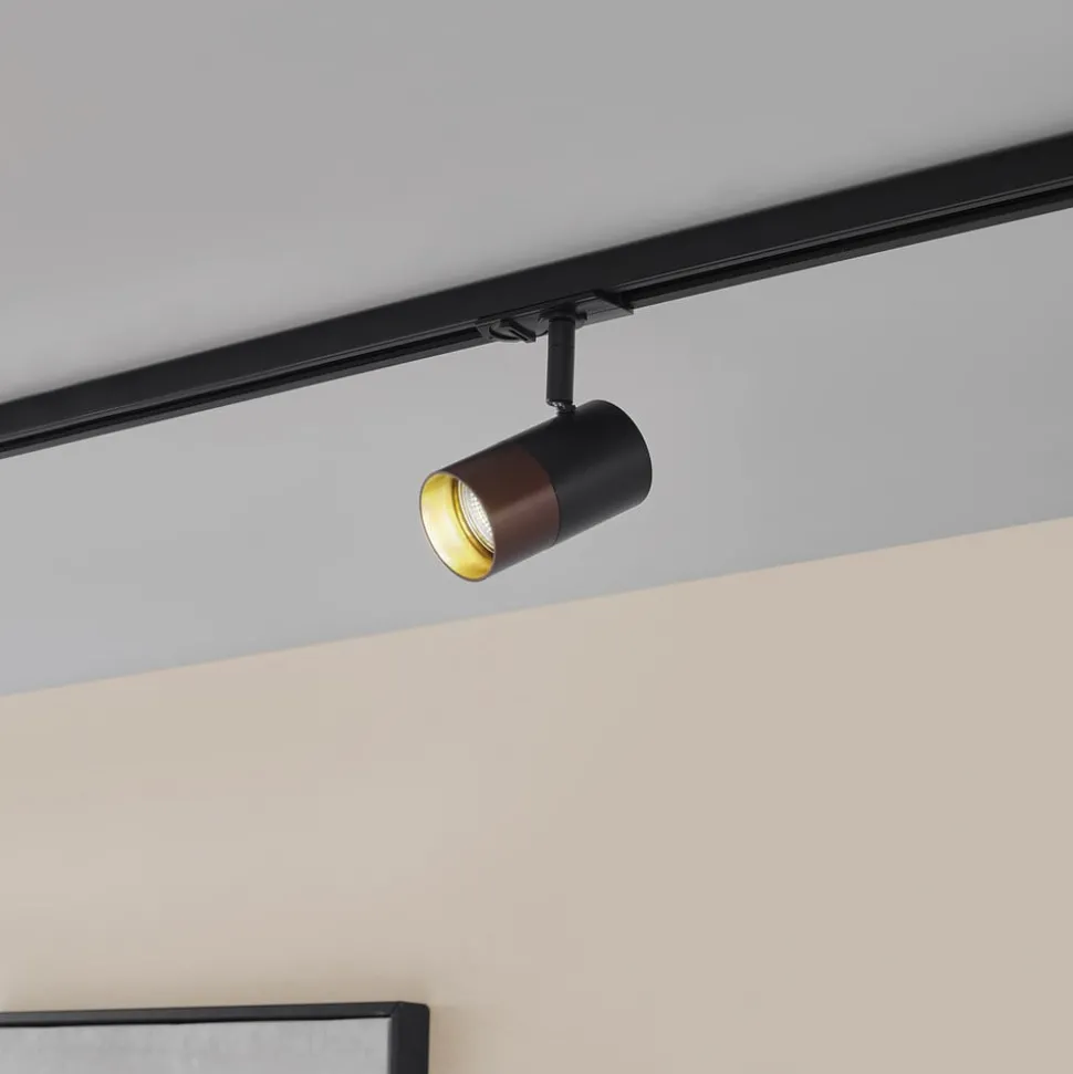 Railspot Lindby, GU10, Ø 6 cm, zwart/bruin