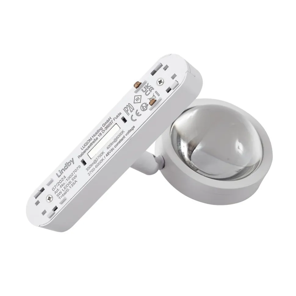 Railsystem 48 V Lumaro, spots, 5-lamps, wit, Ø7cm, dimbaar