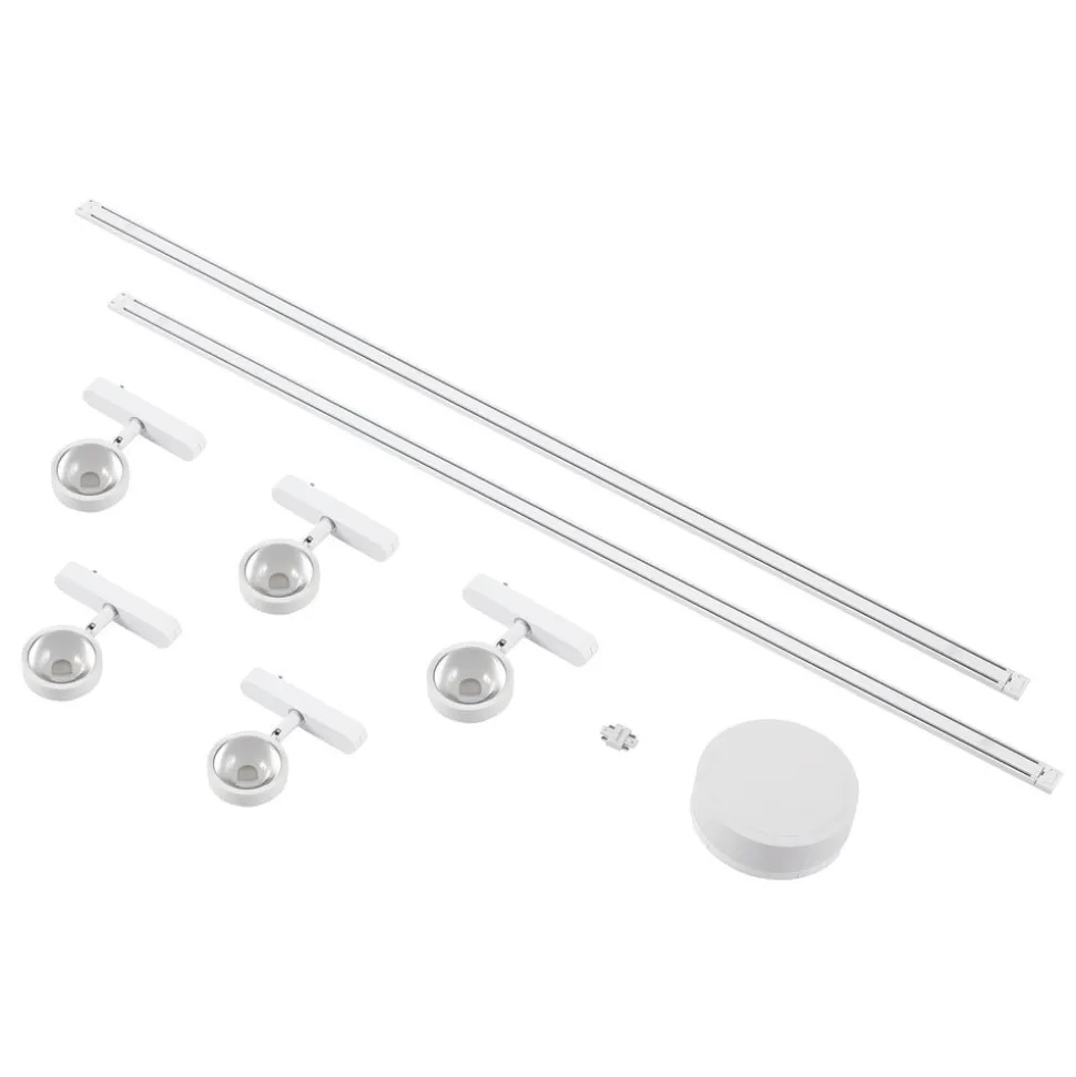 Railsystem 48 V Lumaro, spots, 5-lamps, wit, Ø7cm, dimbaar