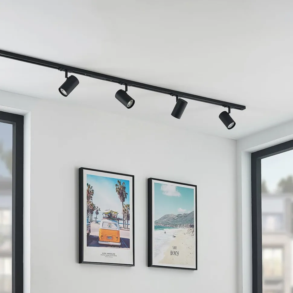 Railsystem Linaro, GU10, 4-lamps, zwart, Ø 6 cm