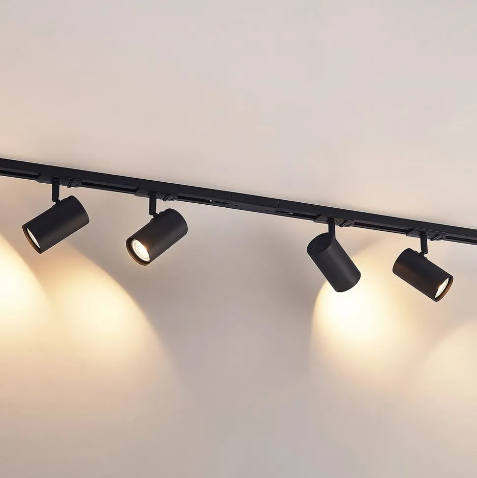 Railsystem Linaro, GU10, 4-lamps, zwart, Ø 6 cm