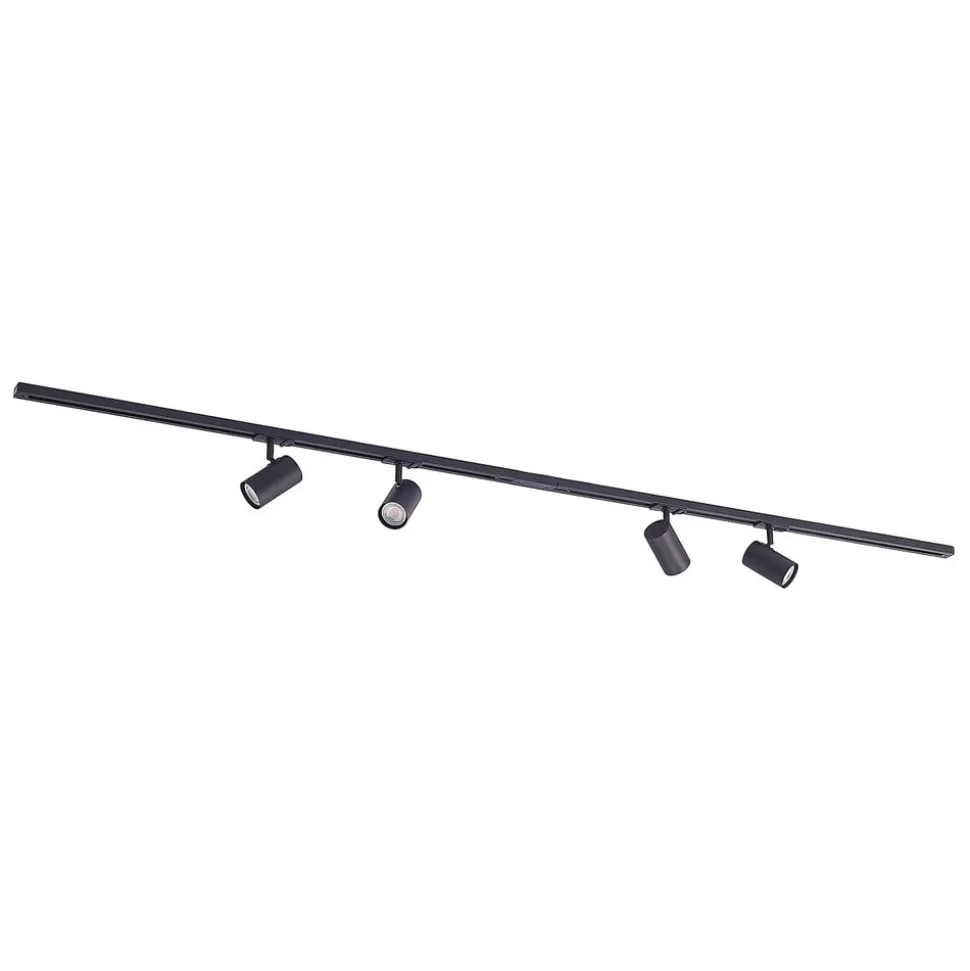 Railsystem Linaro, GU10, 4-lamps, zwart, Ø 6 cm