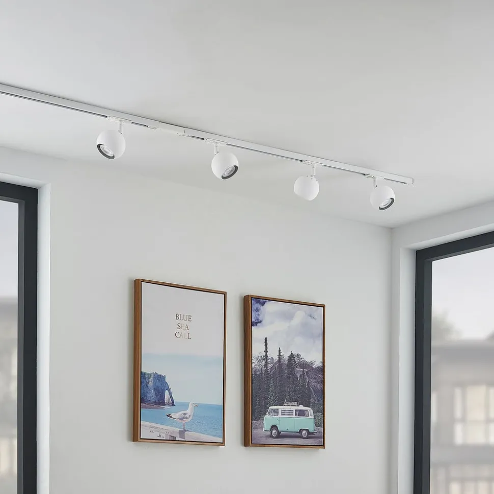 Railsystem Linaro, GU10, 4-lamps, wit, Ø 9 cm