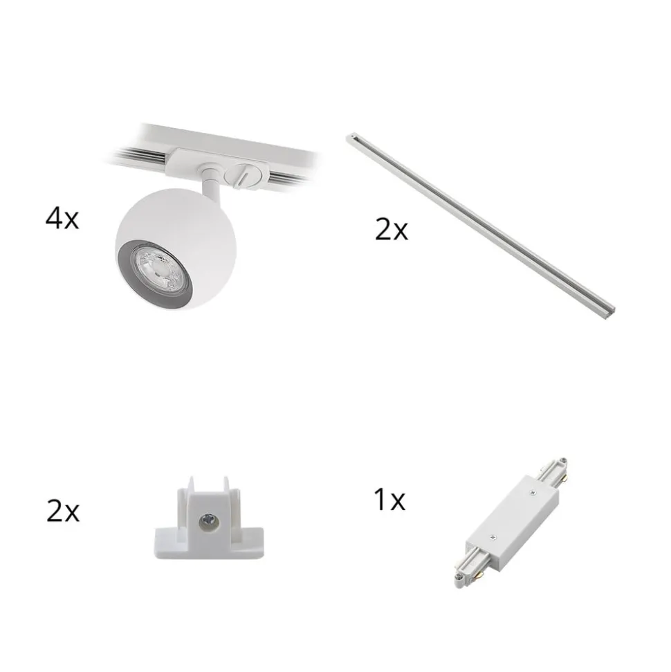 Railsystem Linaro, GU10, 4-lamps, wit, Ø 9 cm