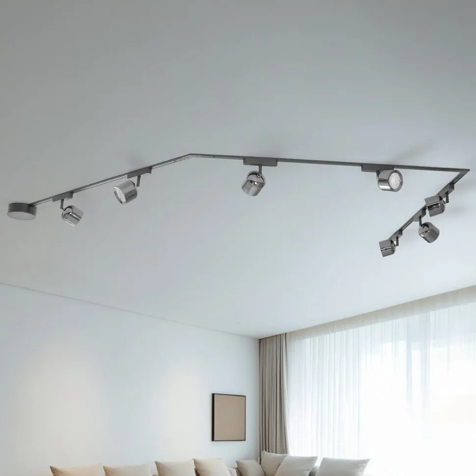 Railsystem 48V Lumaro spots 7-lamps zwart Ø8cm dimbaar