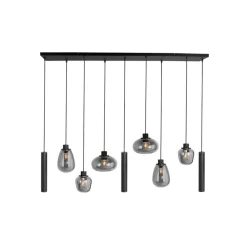 Reflexion hanglamp, metaal, glas, 9-lamps, zwart