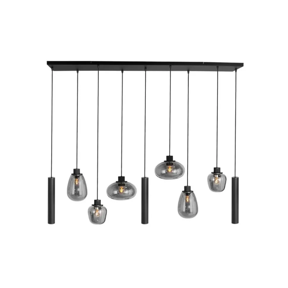 Reflexion hanglamp, metaal, glas, 9-lamps, zwart