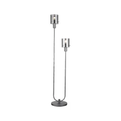 Riffelini vloerlamp, hoogte 152 cm, rookgrijs, 2-lamps, glas