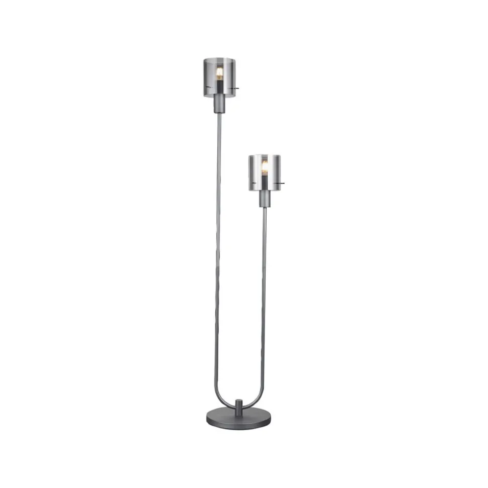 Riffelini vloerlamp, hoogte 152 cm, rookgrijs, 2-lamps, glas