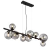 Riha hanglamp, lengte 87 cm, zwart/rookkleurig, 9-lamps.