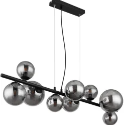 Riha hanglamp, lengte 87 cm, zwart/rookkleurig, 9-lamps.