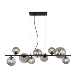 Riha hanglamp, lengte 87 cm, zwart/rookkleurig, 9-lamps.