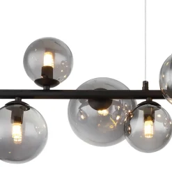 Riha hanglamp, lengte 87 cm, zwart/rookkleurig, 9-lamps.