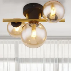 Riha plafondlamp amber, lengte 28,5 cm, 3-lamps, glas