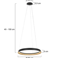 Ringlux hanglamp, 1-lamp, zwart, metaal