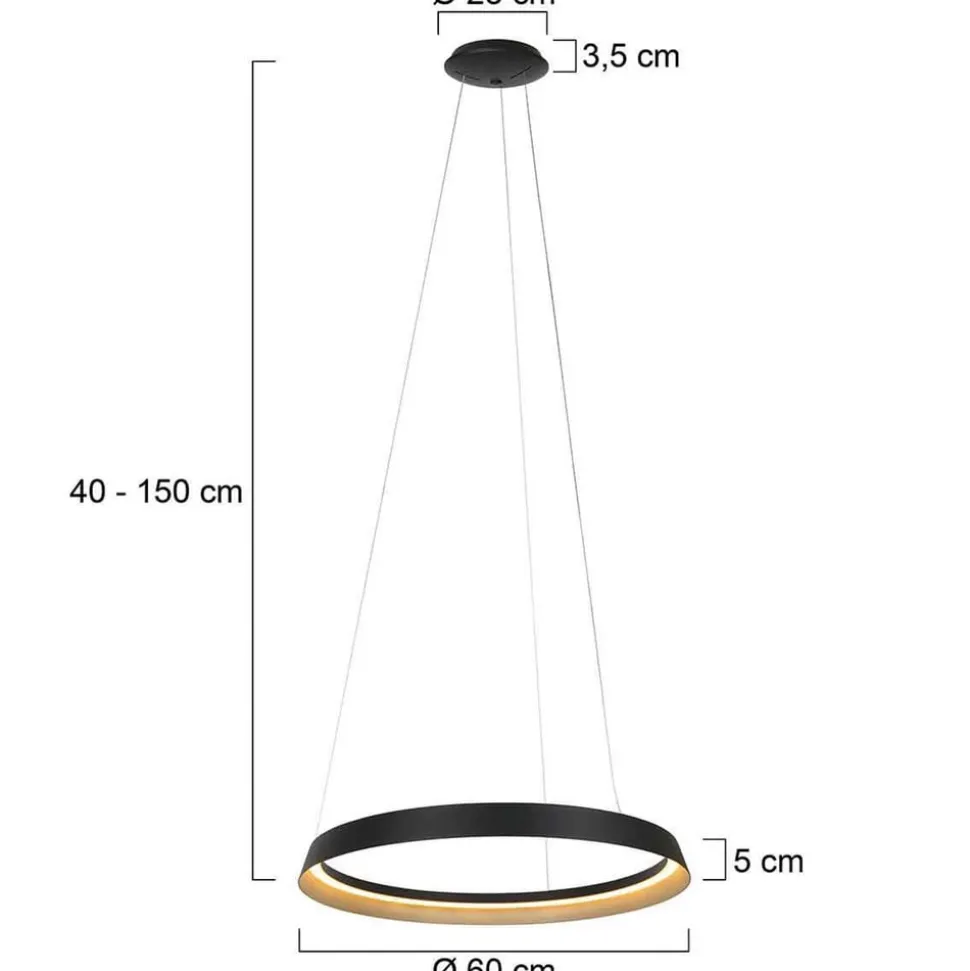 Ringlux hanglamp, 1-lamp, zwart, metaal
