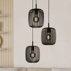 Romazzina hanglamp, Ø 46 cm, zwart, 3-lamps, staal