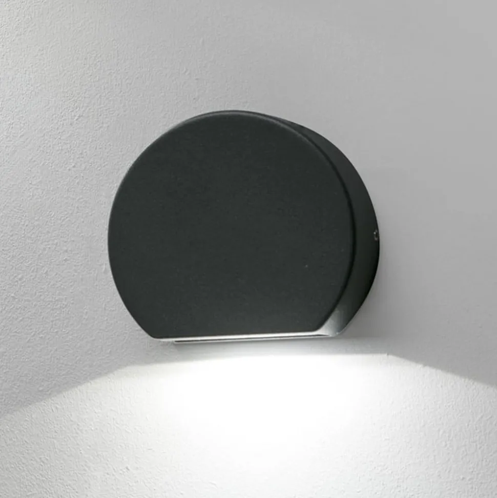 Ronde LED buitenwandlamp Pill in donkergrijs