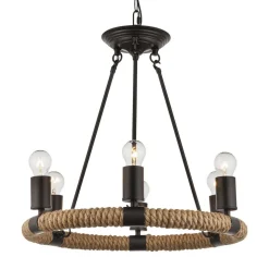 Ronde LED hanglamp Ulleu met henneptouw 6-lamps