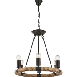 Ronde LED hanglamp Ulleu met henneptouw 6-lamps