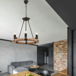 Ronde LED hanglamp Ulleu met henneptouw 6-lamps