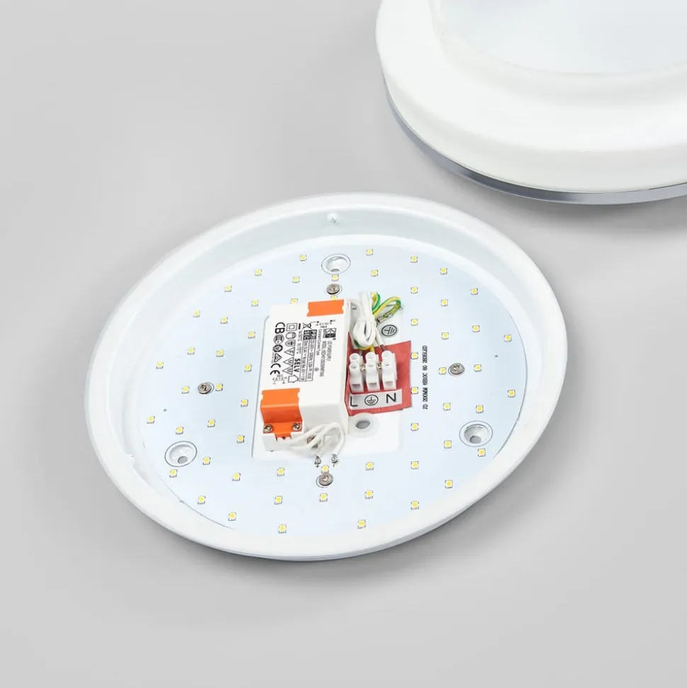 Ronde LED plafondlamp Lyss met chromen rand, IP44