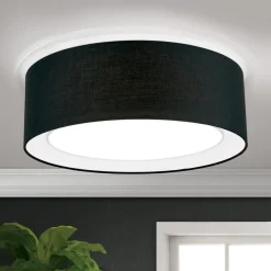 Ronde stoffen plafondlamp Antoni in zwart