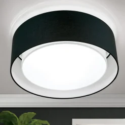 Ronde stoffen plafondlamp Antoni in zwart