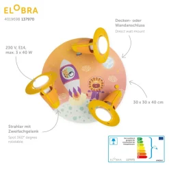 Rondell Escape plafondlamp, oranje, 3-lamps