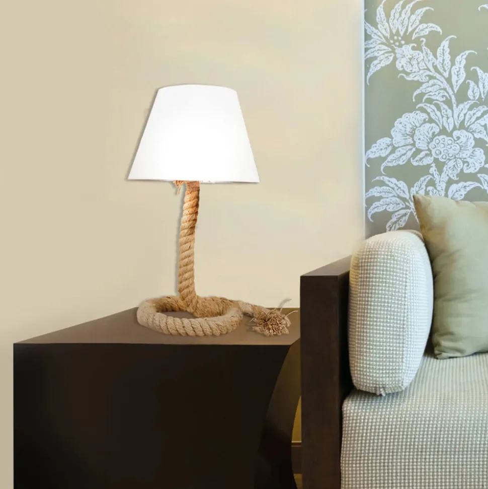 Rope - textiel-tafellamp met voet van kabel