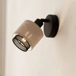 Rosley wandspot, zwart/naturel, linnen