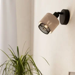 Rosley wandspot, zwart/naturel, linnen