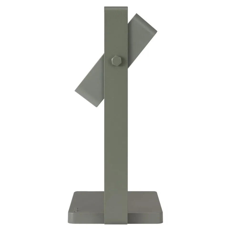 Saulio LED tafellamp op zonne-energie, olijfgroen, IP44, aluminium, USB,