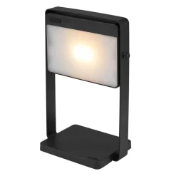 Saulio LED tafellamp op zonne-energie, zwart, IP44, aluminium, USB,