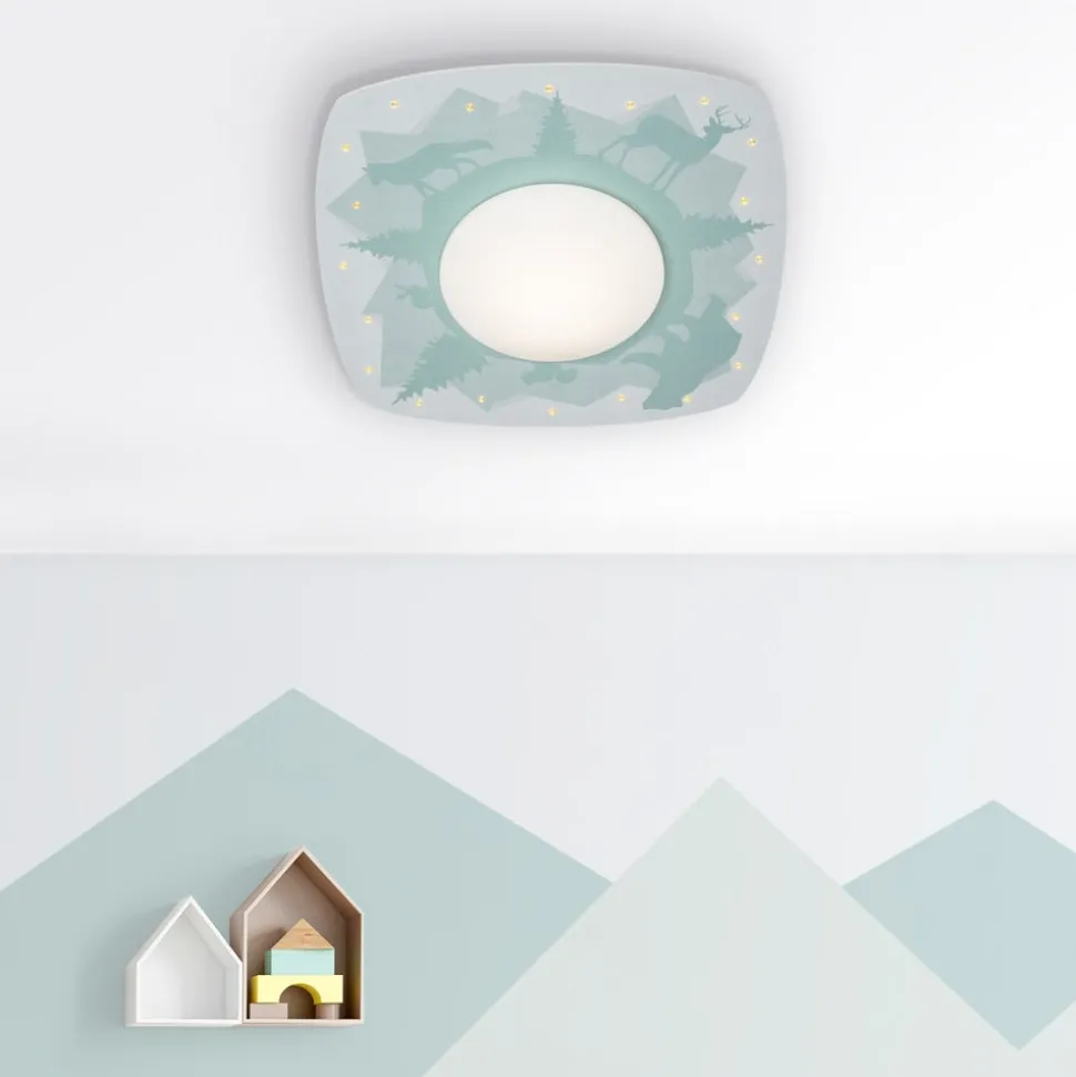 Scandi forest LED plafondlamp, 58 cm, groen, MDF hout