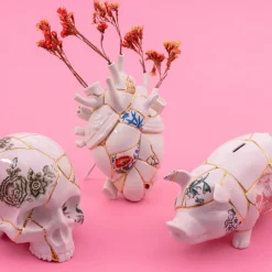 SELETTI Love in Bloom Kintsugi vaas, kleurrijk, porselein, goud