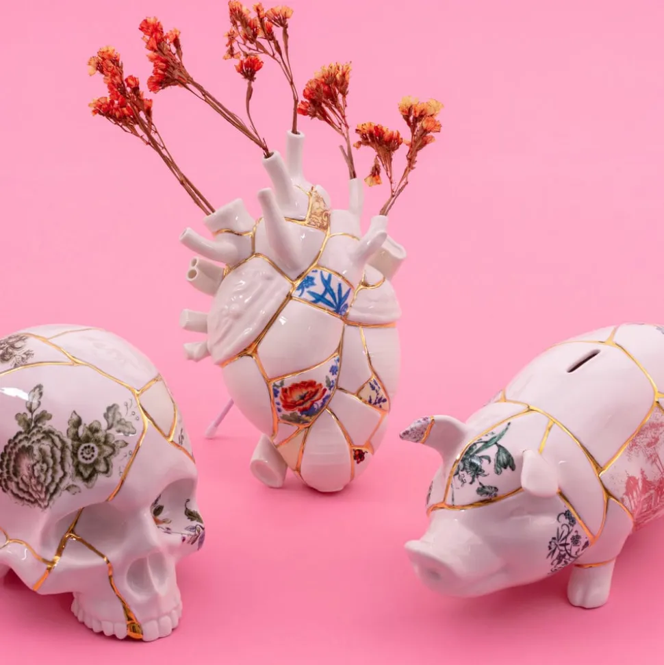 SELETTI Love in Bloom Kintsugi vaas, kleurrijk, porselein, goud