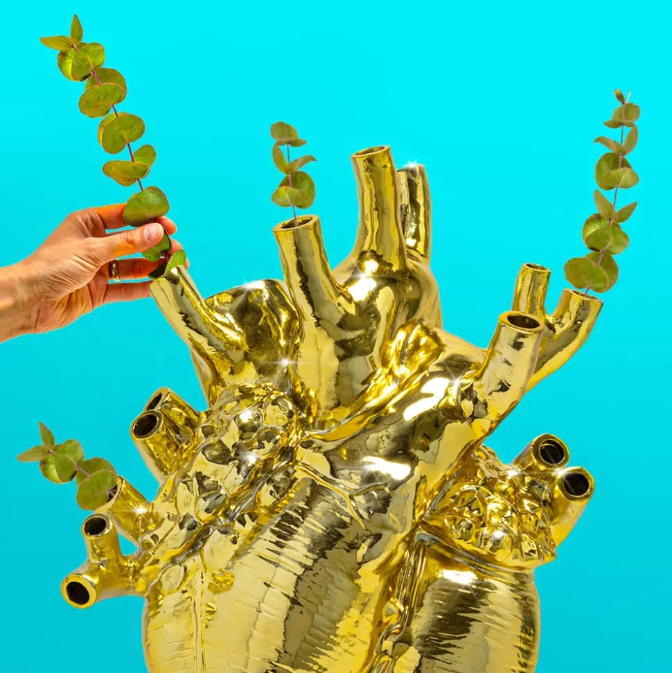 SELETTI Love in Bloom Reuzenvaas, goud, h 60 cm, glasvezel