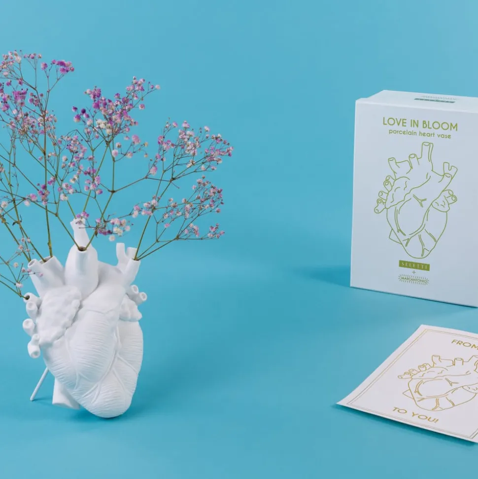 SELETTI Love in Bloom vaas, wit, hartvormig, porselein