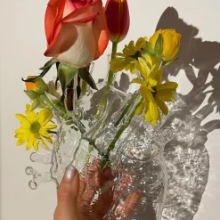 SELETTI Love in Bloom vaas, helder, hoogte 24 cm, hartvormig, glas