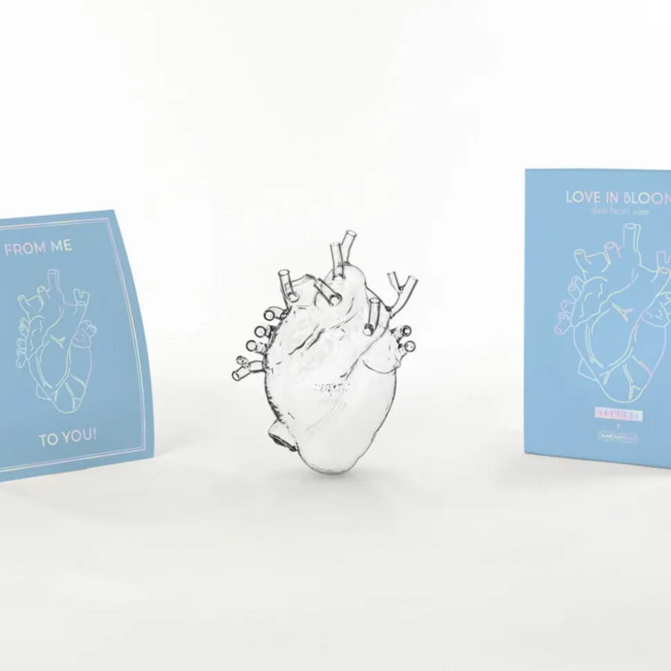 SELETTI Love in Bloom vaas, helder, hoogte 24 cm, hartvormig, glas