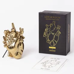 SELETTI Love in Bloom vaas, goudkleurig, hartvormig, porselein