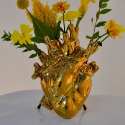 SELETTI Love in Bloom vaas, goudkleurig, hartvormig, porselein