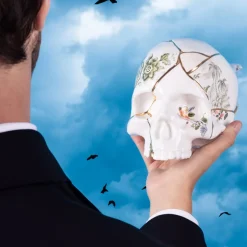 SELETTI Sculptuur Kintsugi Schedel, wit, porselein, goud