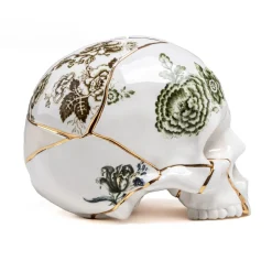 SELETTI Sculptuur Kintsugi Schedel, wit, porselein, goud