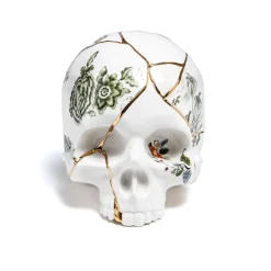 SELETTI Sculptuur Kintsugi Schedel, wit, porselein, goud